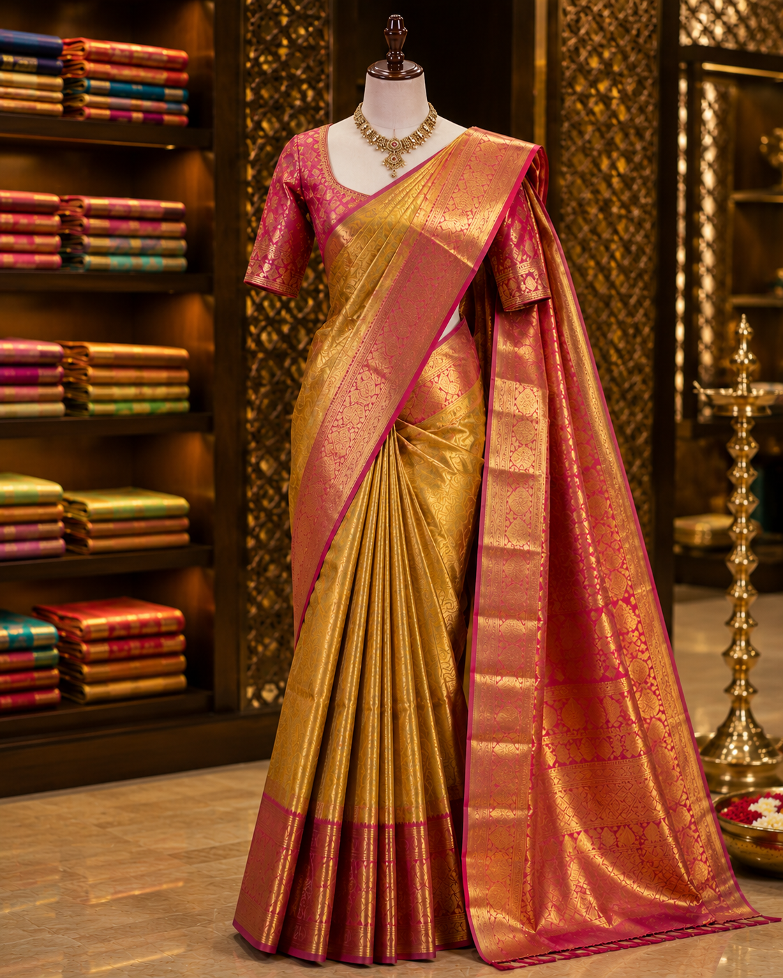 Authentic Kanchipuram silk saree with gold zari border