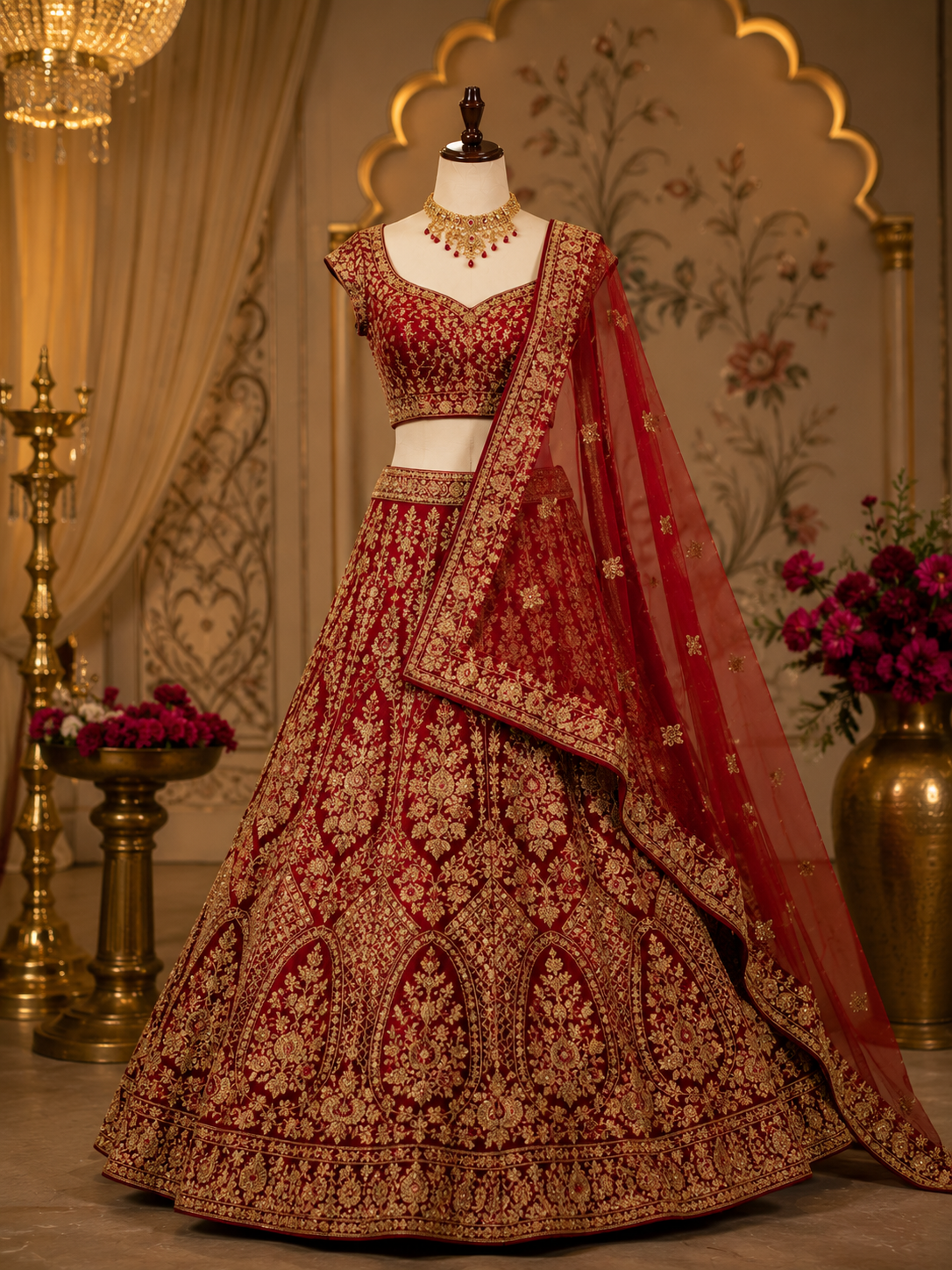 Party wear saree draped on a display mannequin