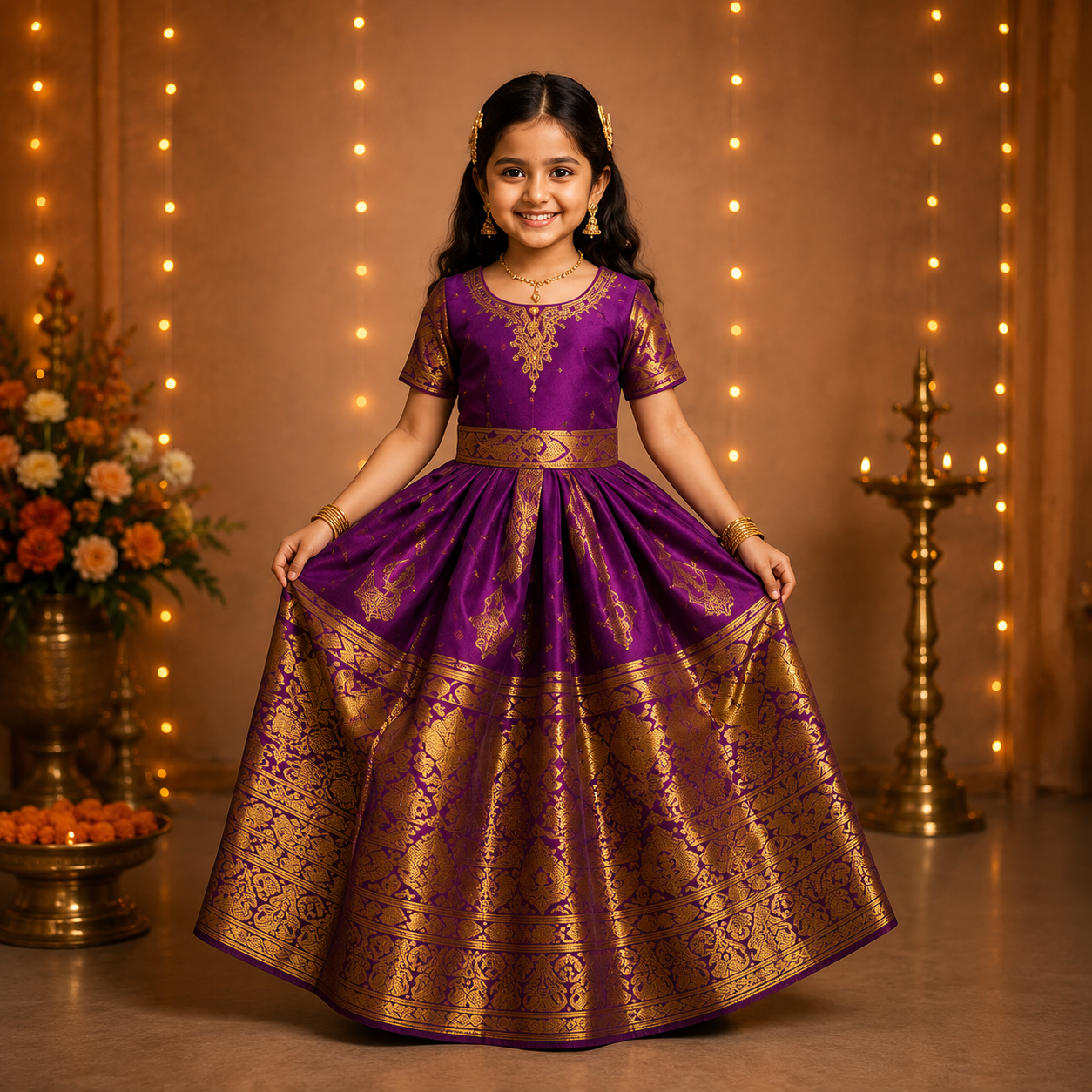 Girls Pattu Pavadai draped on a child display mannequin