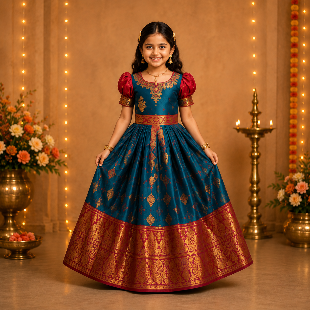 Girls silk dress draped on a child display mannequin