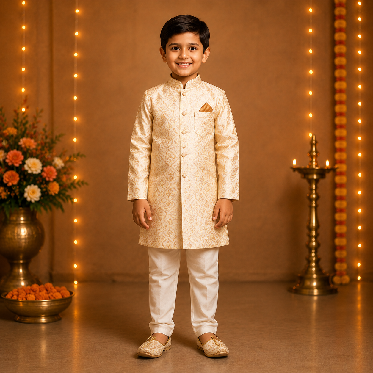 Boys kurta set draped on a child display mannequin