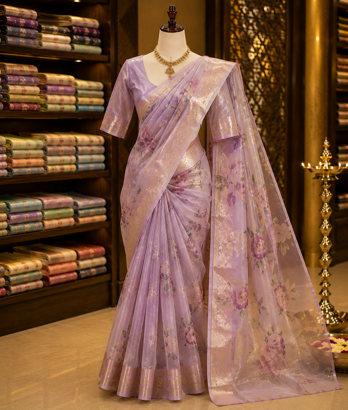 Organza saree with sheer drape