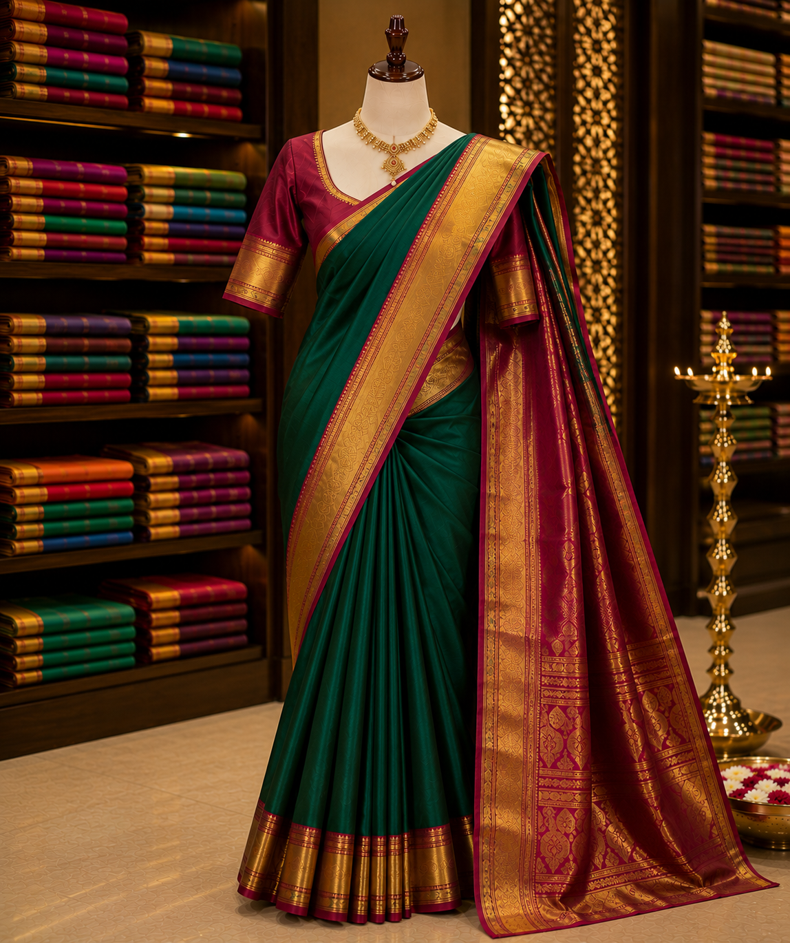Mysore silk saree in mustard with gold border